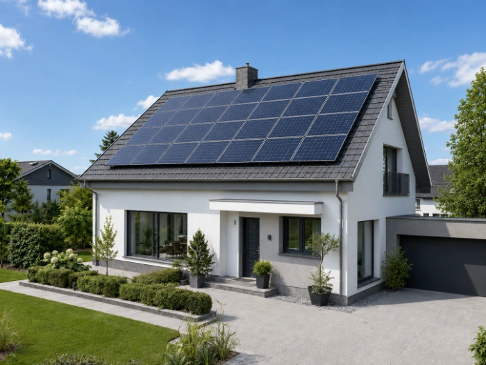 Photovoltaikmodule auf einem Hausdach in Bad Oeynhausen